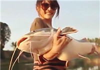 《釣友原創釣魚視頻》 美女釣手湖邊釣獲大鯰魚