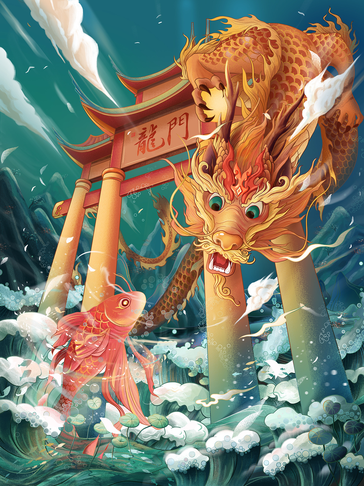 鯉魚跳龍門的故事原文_鯉魚跳龍門圖片_鯉魚跳龍門