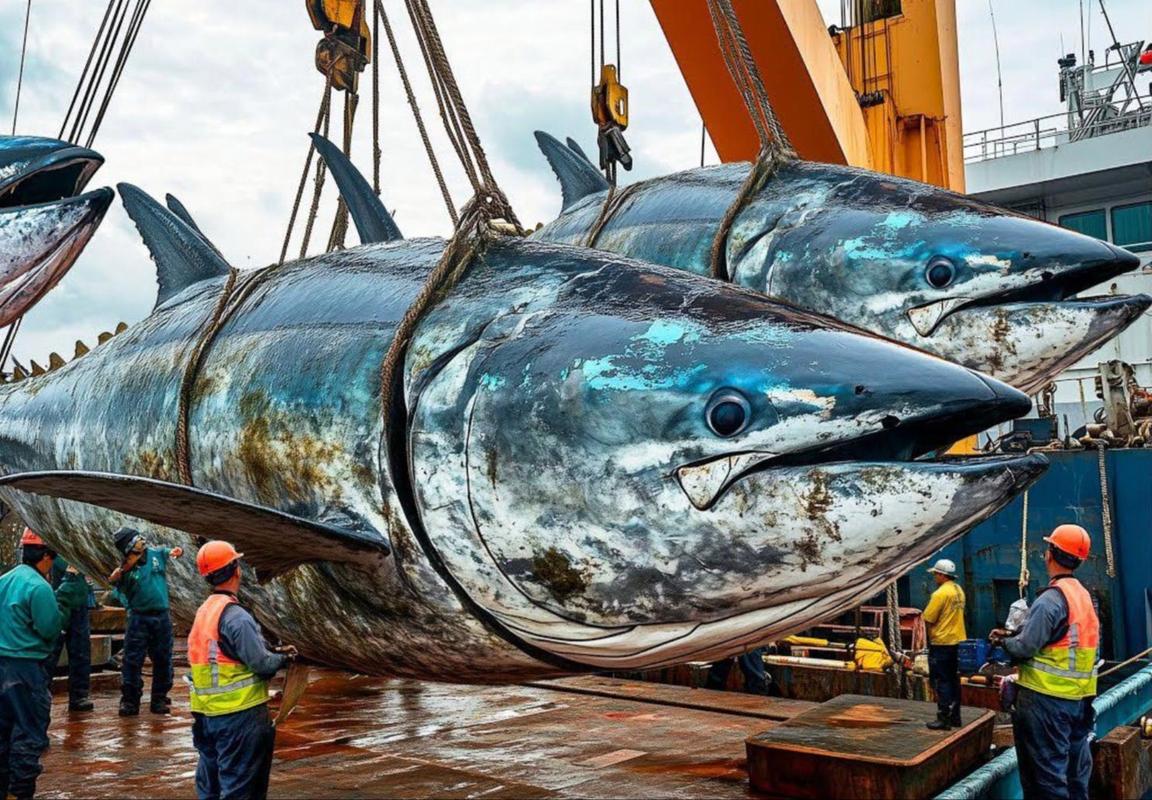 417公斤金槍魚_漁民捕獲834斤藍鰭金槍魚高清圖片必看_日本勝浦漁港捕獲最大金槍魚