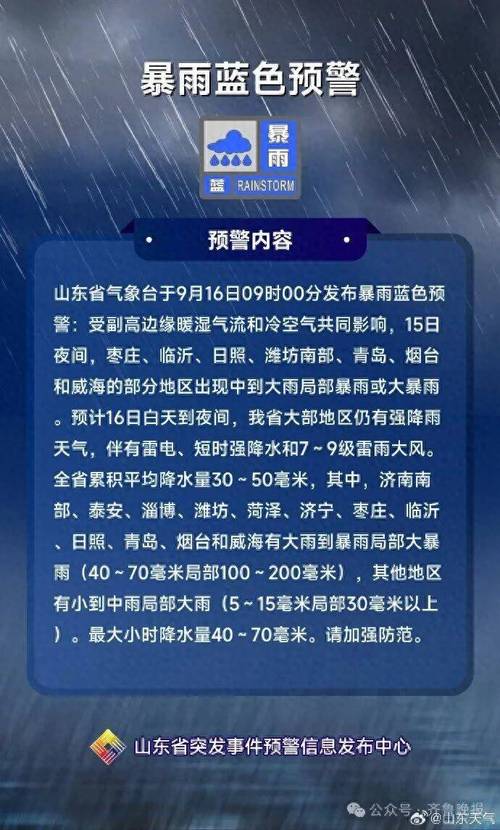 山東省暴雨藍色預警_濟南市天氣_濟南雷雨大風黃色預警